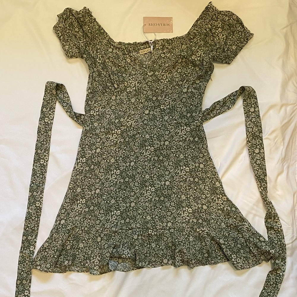 Sur la Cote off the shoulder green floral minidress